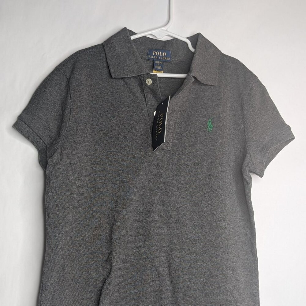 NWT Girl's Polo Ralph Lauren Charcoal Gray Poly Polo Shirt Size L
